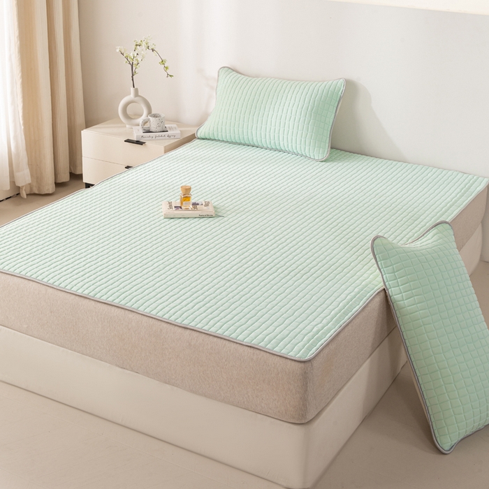 91家纺网 家纺一手货源 找家纺 麋兔 2026新款刺绣纯色氨纶凉感乳胶席子凉席 浅兰