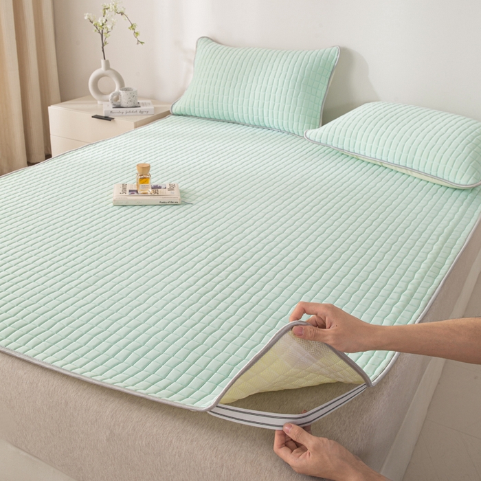 91家纺网 家纺一手货源 找家纺 麋兔 2026新款刺绣纯色氨纶凉感乳胶席子凉席 浅兰