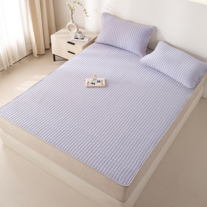 91家纺网 家纺一手货源 找家纺 麋兔 2026新款刺绣纯色氨纶凉感乳胶席子凉席 浅紫