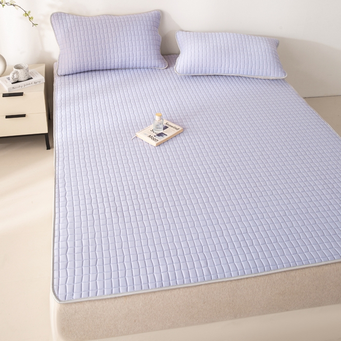 91家纺网 家纺一手货源 找家纺 麋兔 2026新款刺绣纯色氨纶凉感乳胶席子凉席 浅紫