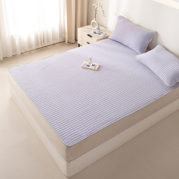 91家纺网 家纺一手货源 找家纺 麋兔 2026新款刺绣纯色氨纶凉感乳胶席子凉席 浅紫