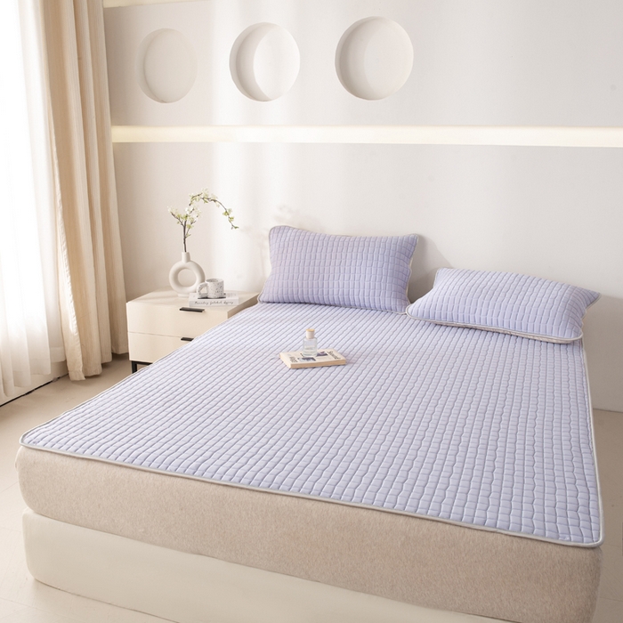 91家纺网 家纺一手货源 找家纺 麋兔 2026新款刺绣纯色氨纶凉感乳胶席子凉席 浅紫