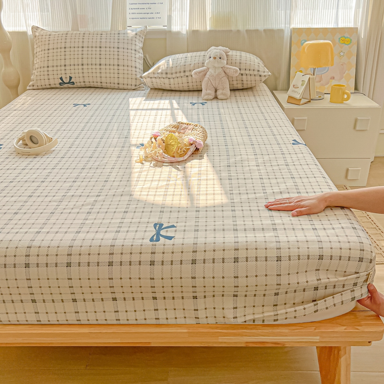 91家纺网 家纺一手货源 找家纺 韩巢家纺 2026新款老粗布床笠春夏季凉席席子热销款防滑床笠单件 格韵【老粗布】