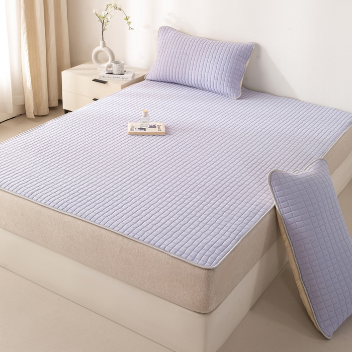 91家纺网 家纺一手货源 找家纺 麋兔 2026新款刺绣纯色氨纶凉感乳胶席子凉席 浅紫