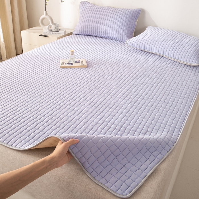 91家纺网 家纺一手货源 找家纺 麋兔 2026新款刺绣纯色氨纶凉感乳胶席子凉席 浅紫