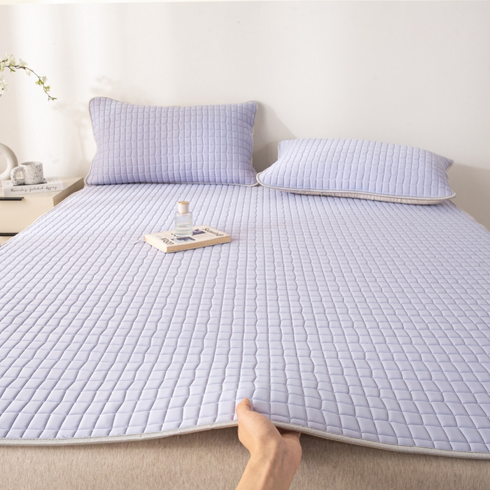 91家纺网 家纺一手货源 找家纺 麋兔 2026新款刺绣纯色氨纶凉感乳胶席子凉席 浅紫