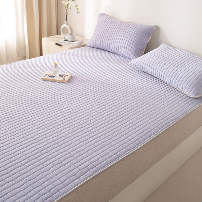 91家纺网 家纺一手货源 找家纺 麋兔 2026新款刺绣纯色氨纶凉感乳胶席子凉席 浅紫