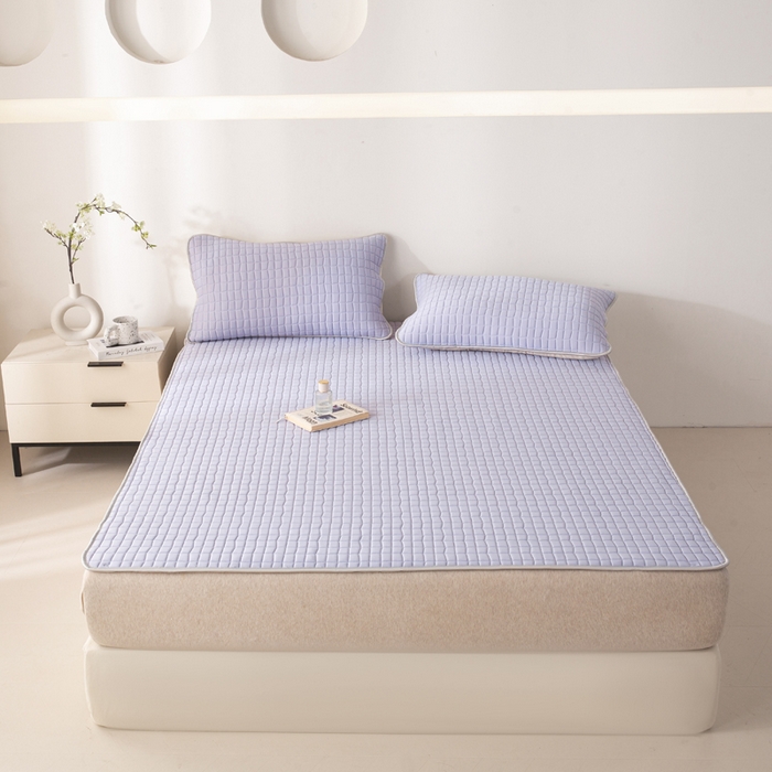 91家纺网 家纺一手货源 找家纺 麋兔 2026新款刺绣纯色氨纶凉感乳胶席子凉席 浅紫