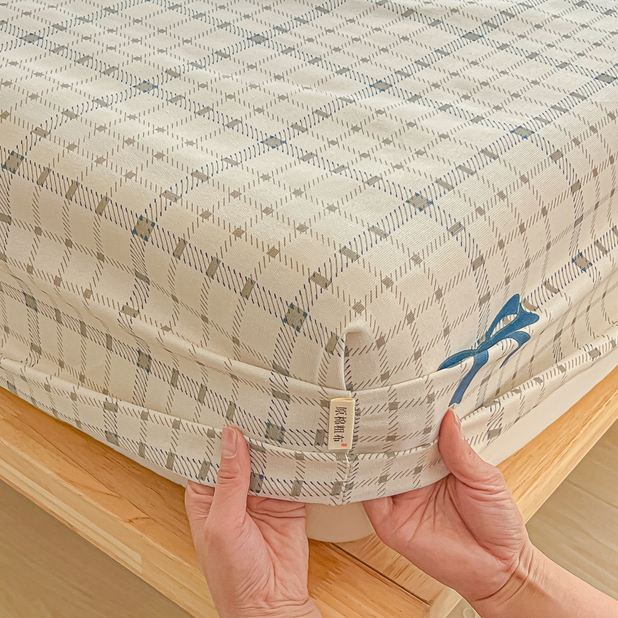 91家纺网 家纺一手货源 找家纺 韩巢家纺 2026新款老粗布床笠春夏季凉席席子热销款防滑床笠单件 格韵【老粗布】