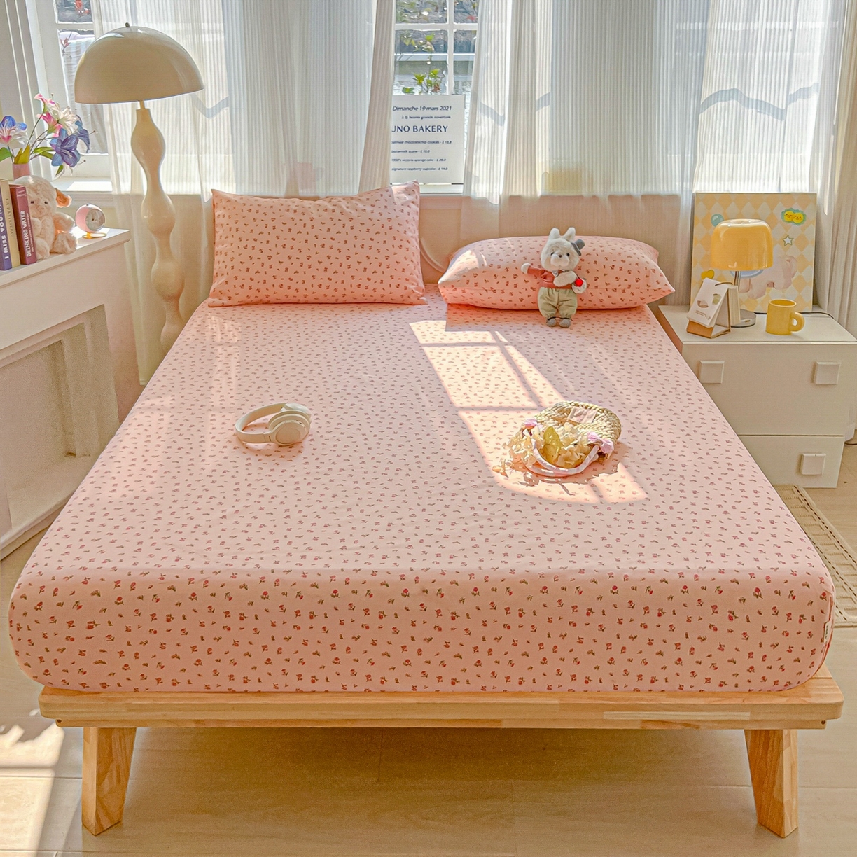 91家纺网 家纺一手货源 找家纺 韩巢家纺 2026新款老粗布床笠春夏季凉席席子热销款防滑床笠单件 花语【老粗布】