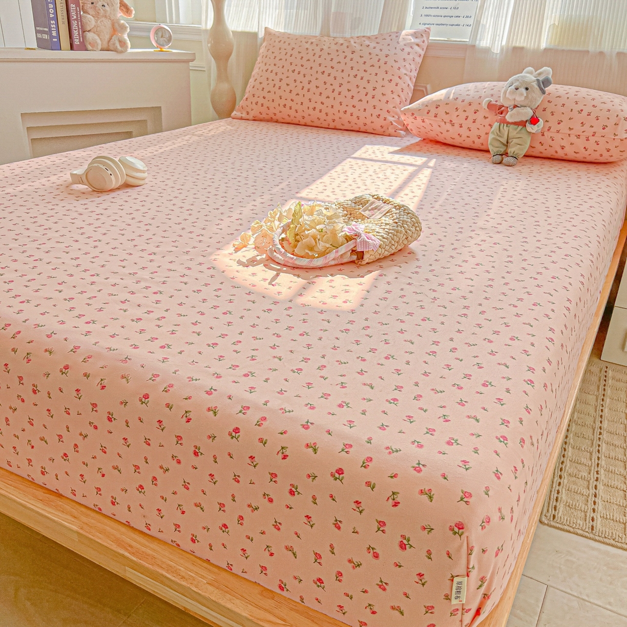 91家纺网 家纺一手货源 找家纺 韩巢家纺 2026新款老粗布床笠春夏季凉席席子热销款防滑床笠单件 花语【老粗布】