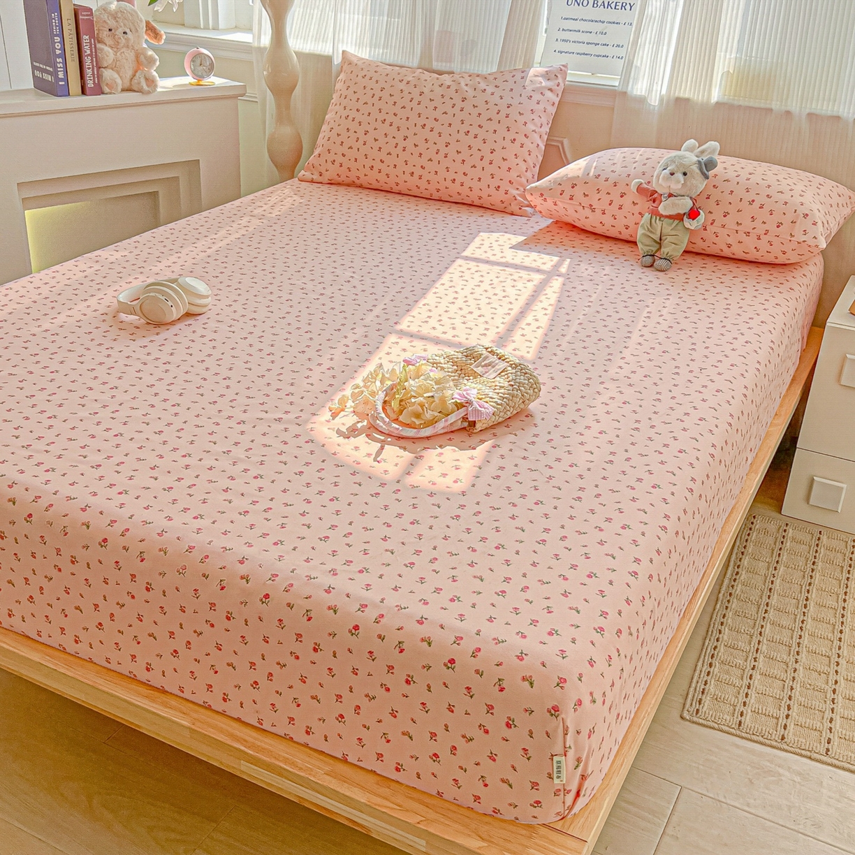 91家纺网 家纺一手货源 找家纺 韩巢家纺 2026新款老粗布床笠春夏季凉席席子热销款防滑床笠单件 花语【老粗布】