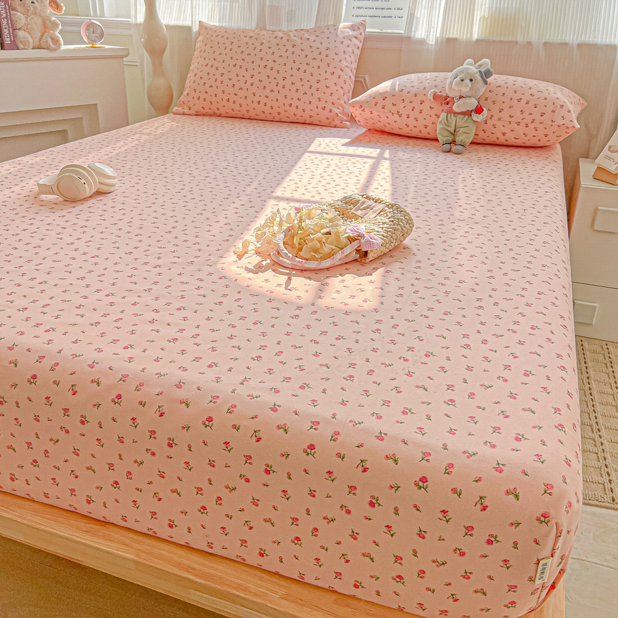 91家纺网 家纺一手货源 找家纺 韩巢家纺 2026新款老粗布床笠春夏季凉席席子热销款防滑床笠单件 花语【老粗布】