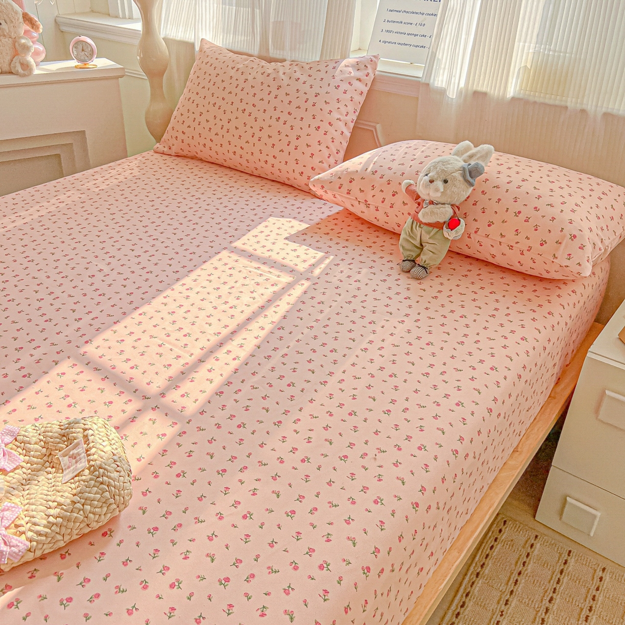 91家纺网 家纺一手货源 找家纺 韩巢家纺 2026新款老粗布床笠春夏季凉席席子热销款防滑床笠单件 花语【老粗布】