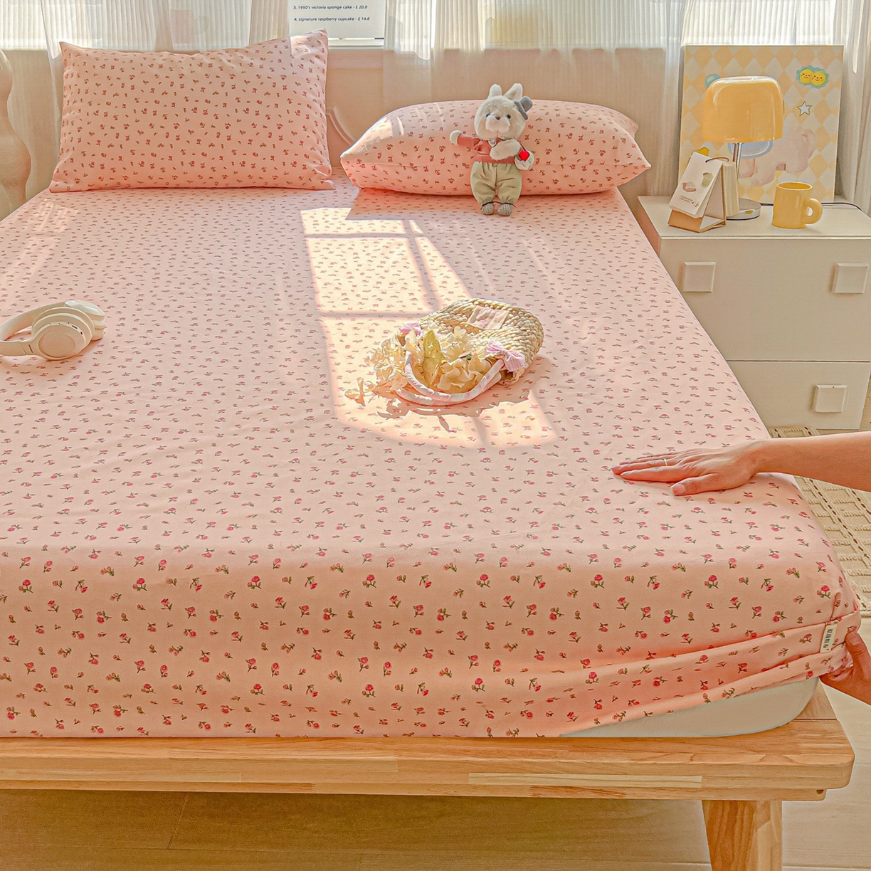 91家纺网 家纺一手货源 找家纺 韩巢家纺 2026新款老粗布床笠春夏季凉席席子热销款防滑床笠单件 花语【老粗布】