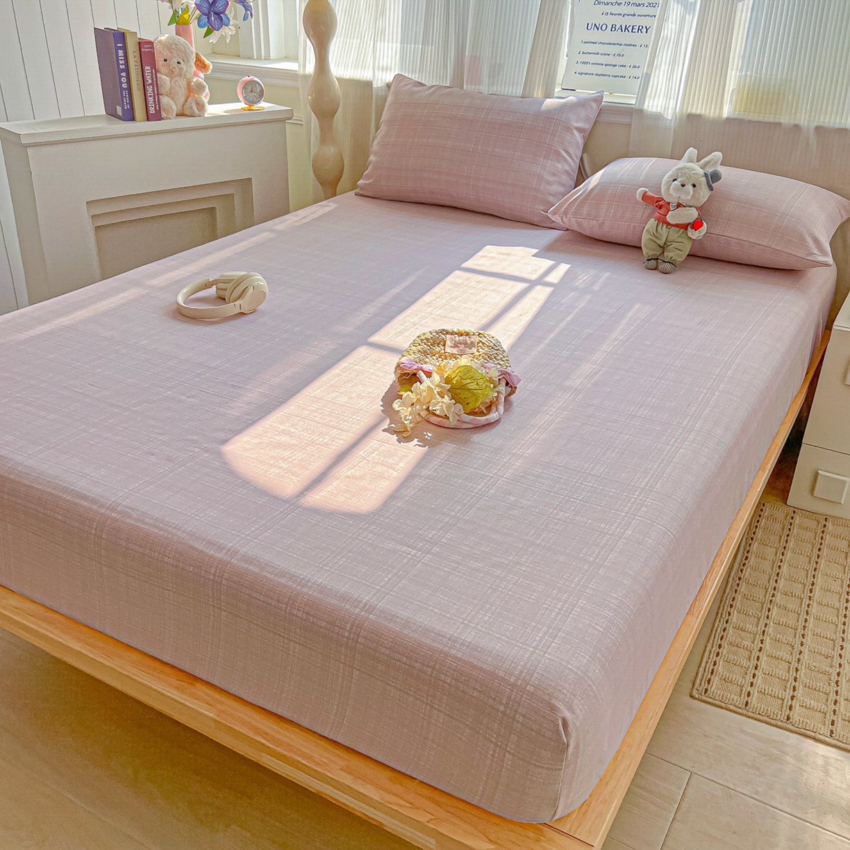 91家纺网 家纺一手货源 找家纺 韩巢家纺 2026新款老粗布床笠春夏季凉席席子热销款防滑床笠单件 静谧【老粗布】