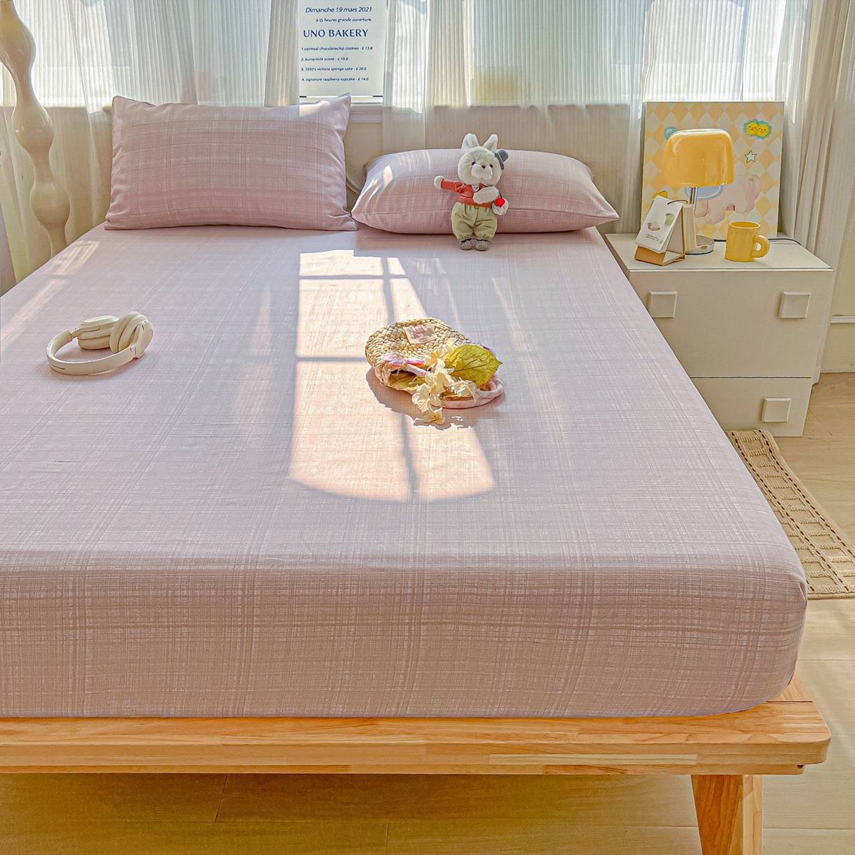 91家纺网 家纺一手货源 找家纺 韩巢家纺 2026新款老粗布床笠春夏季凉席席子热销款防滑床笠单件 静谧【老粗布】