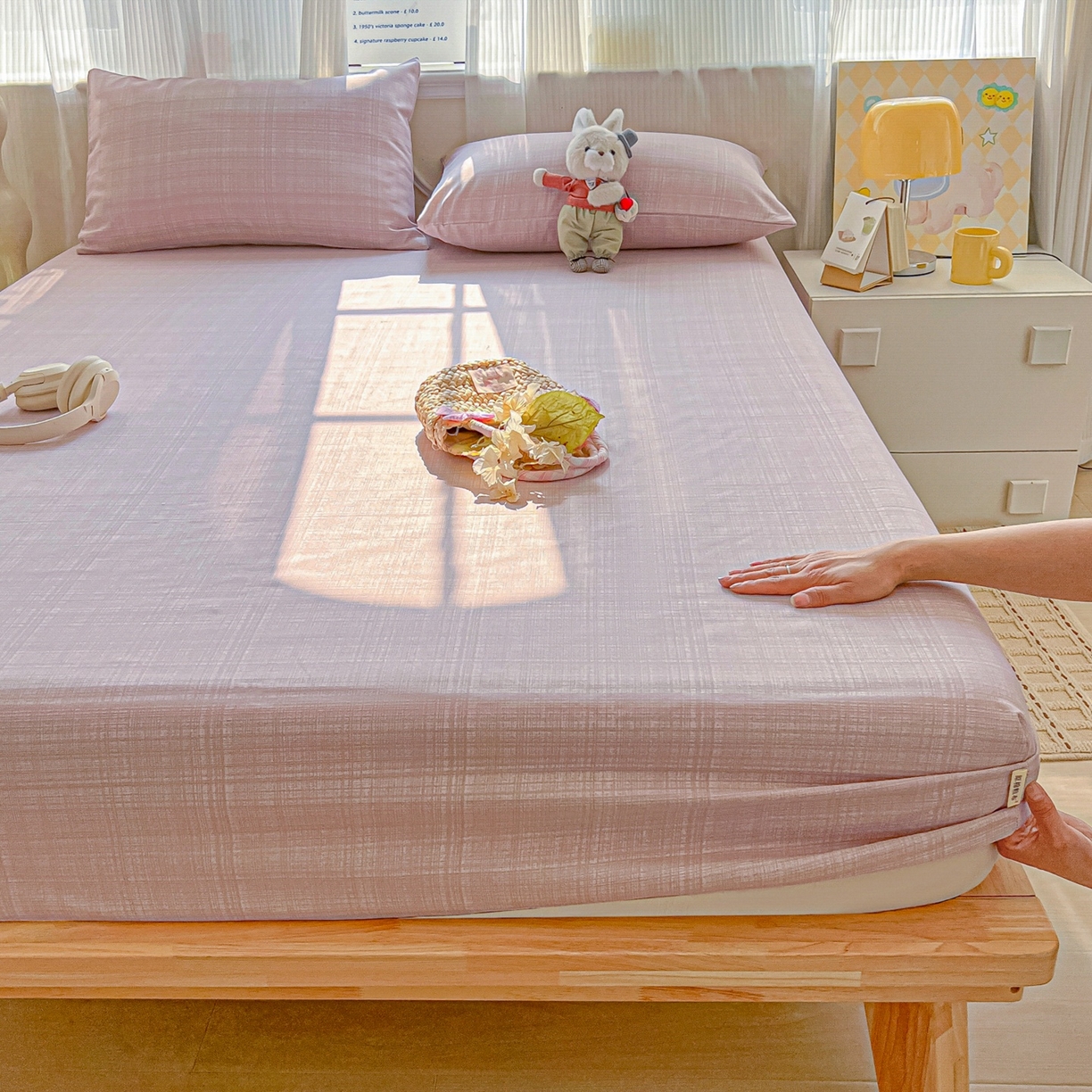 91家纺网 家纺一手货源 找家纺 韩巢家纺 2026新款老粗布床笠春夏季凉席席子热销款防滑床笠单件 静谧【老粗布】