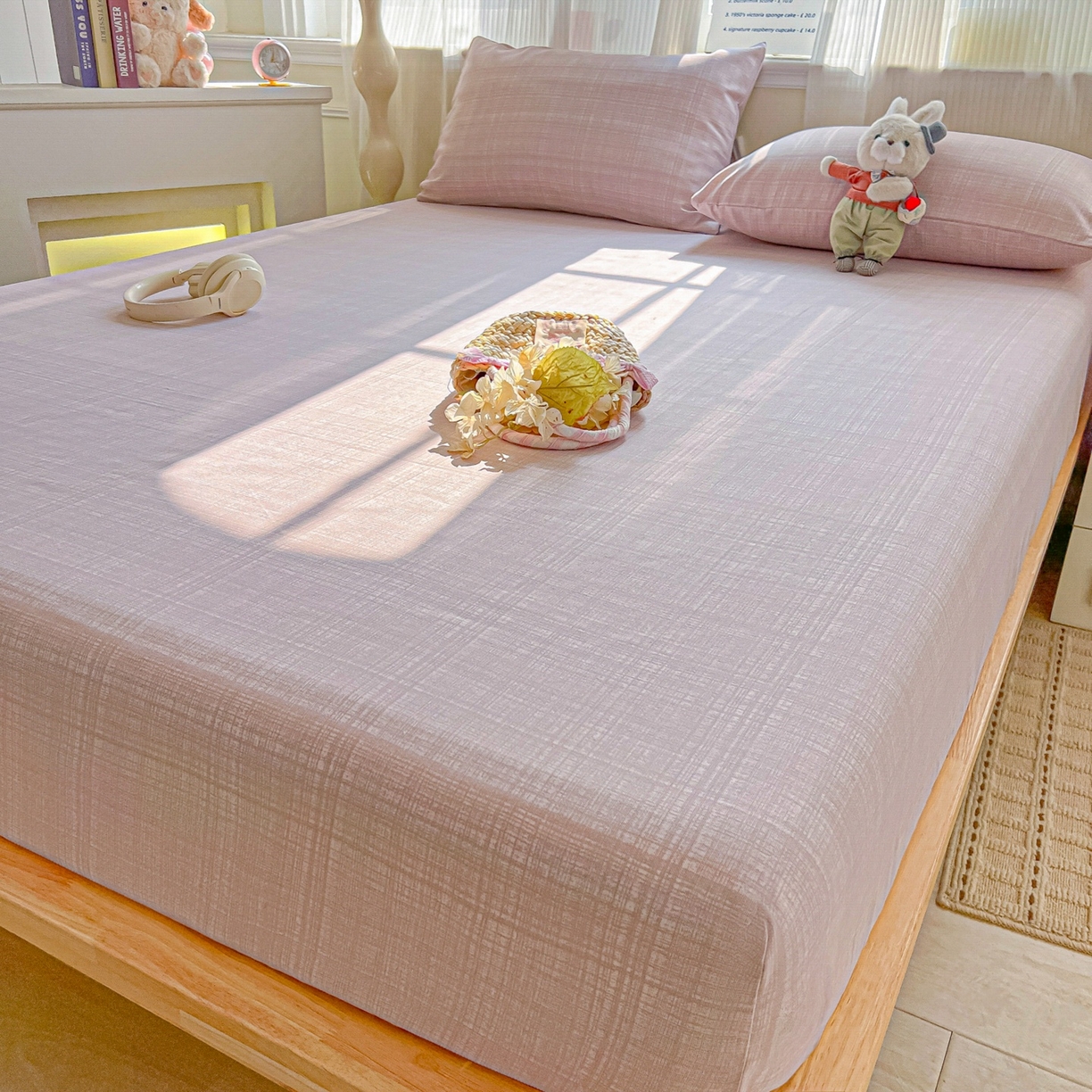 91家纺网 家纺一手货源 找家纺 韩巢家纺 2026新款老粗布床笠春夏季凉席席子热销款防滑床笠单件 静谧【老粗布】