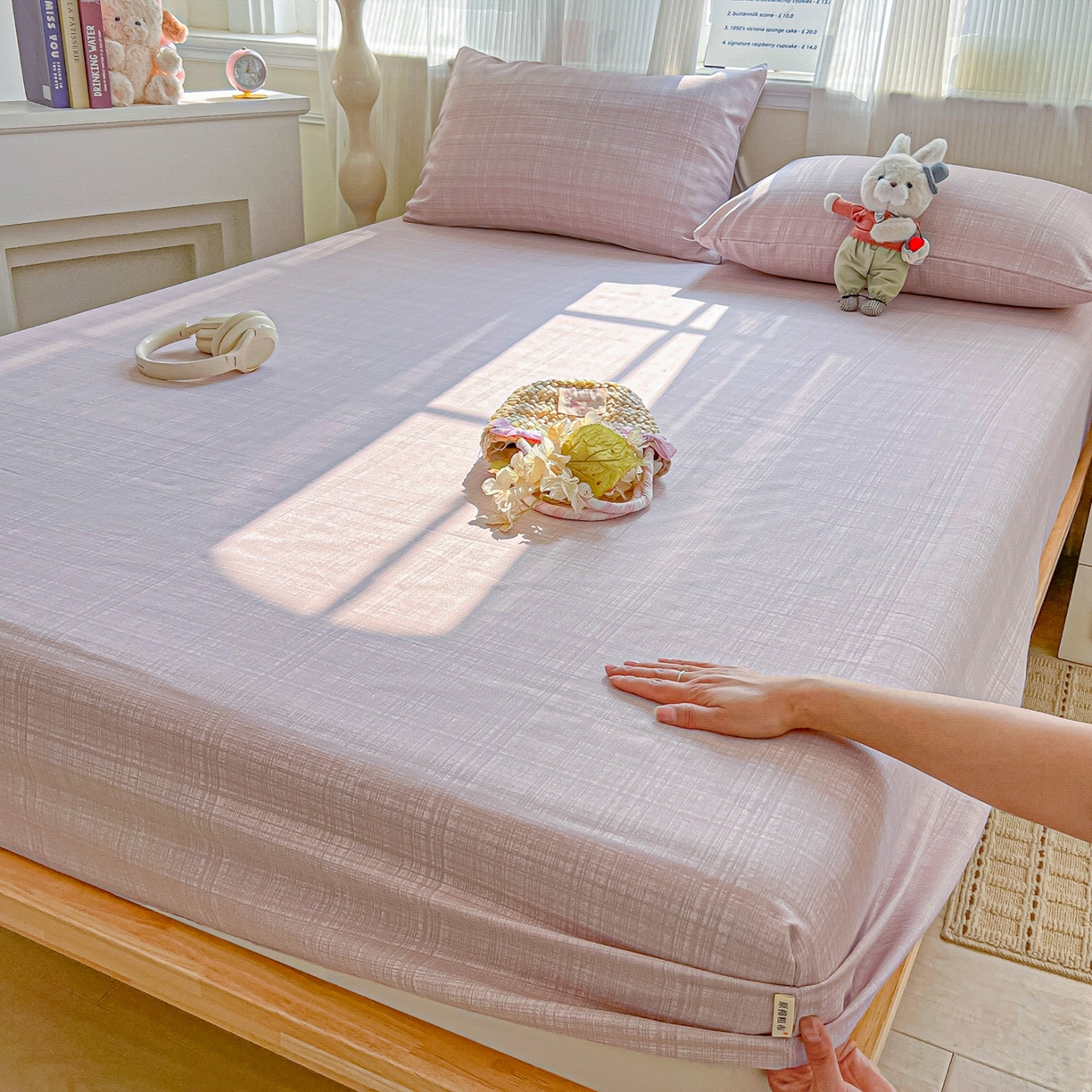 91家纺网 家纺一手货源 找家纺 韩巢家纺 2026新款老粗布床笠春夏季凉席席子热销款防滑床笠单件 静谧【老粗布】