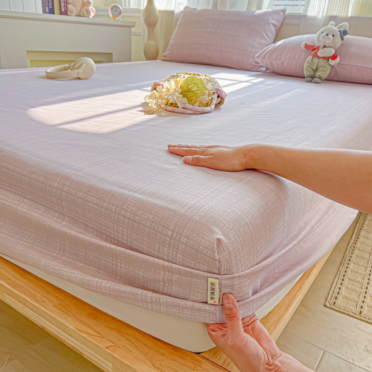 91家纺网 家纺一手货源 找家纺 韩巢家纺 2026新款老粗布床笠春夏季凉席席子热销款防滑床笠单件 静谧【老粗布】