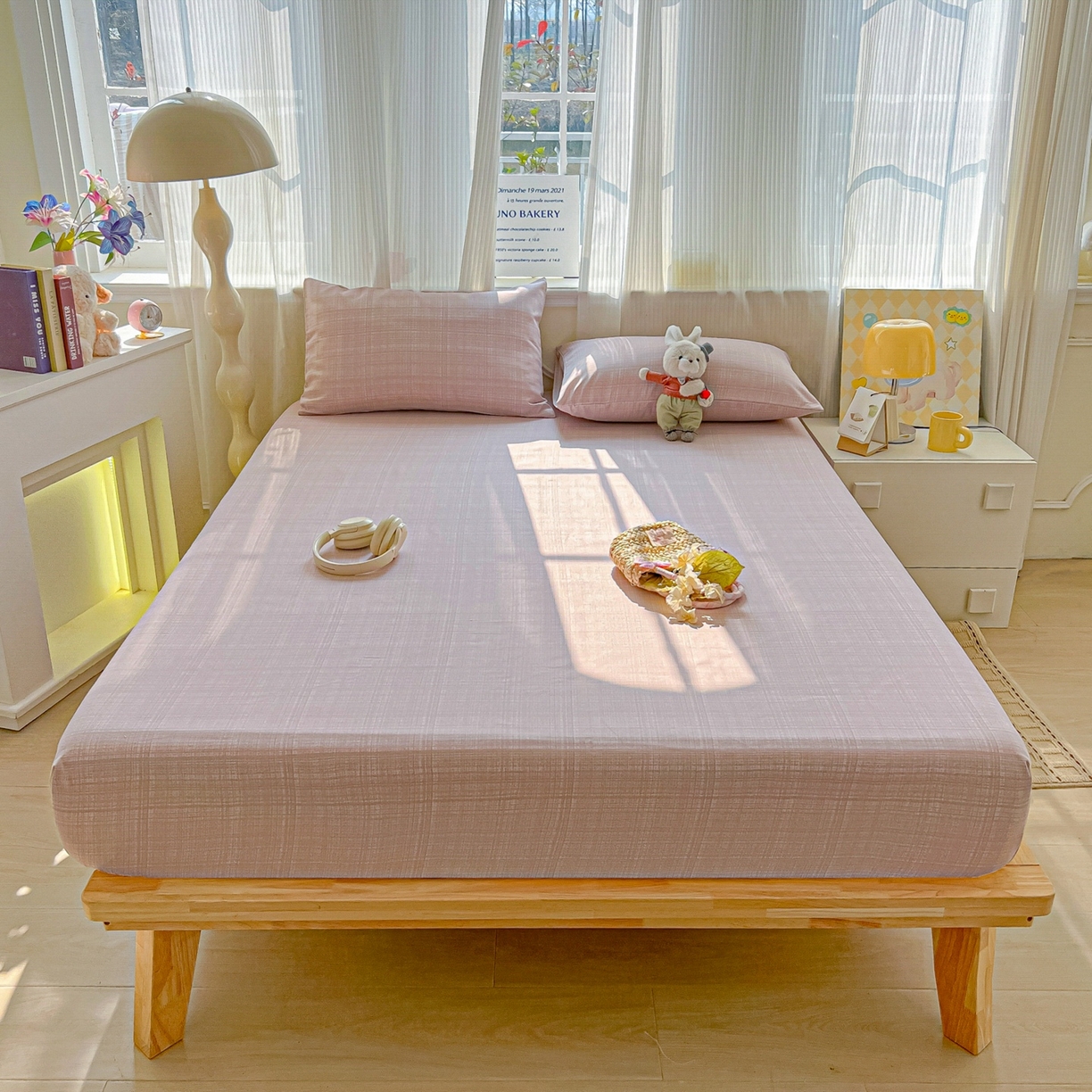 91家纺网 家纺一手货源 找家纺 韩巢家纺 2026新款老粗布床笠春夏季凉席席子热销款防滑床笠单件 静谧【老粗布】