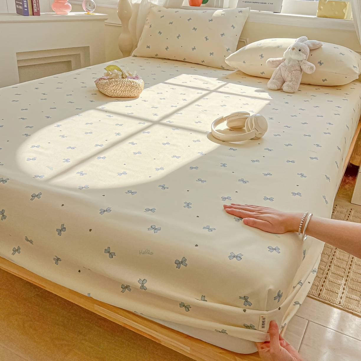 91家纺网 家纺一手货源 找家纺 韩巢家纺 2026新款老粗布床笠春夏季凉席席子热销款防滑床笠单件 兰相思【老粗布】