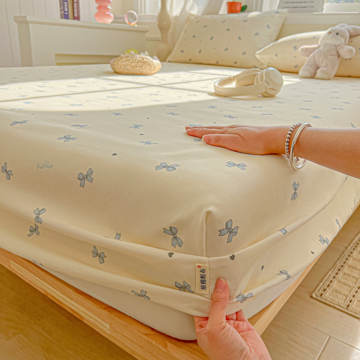 91家纺网 家纺一手货源 找家纺 韩巢家纺 2026新款老粗布床笠春夏季凉席席子热销款防滑床笠单件 兰相思【老粗布】