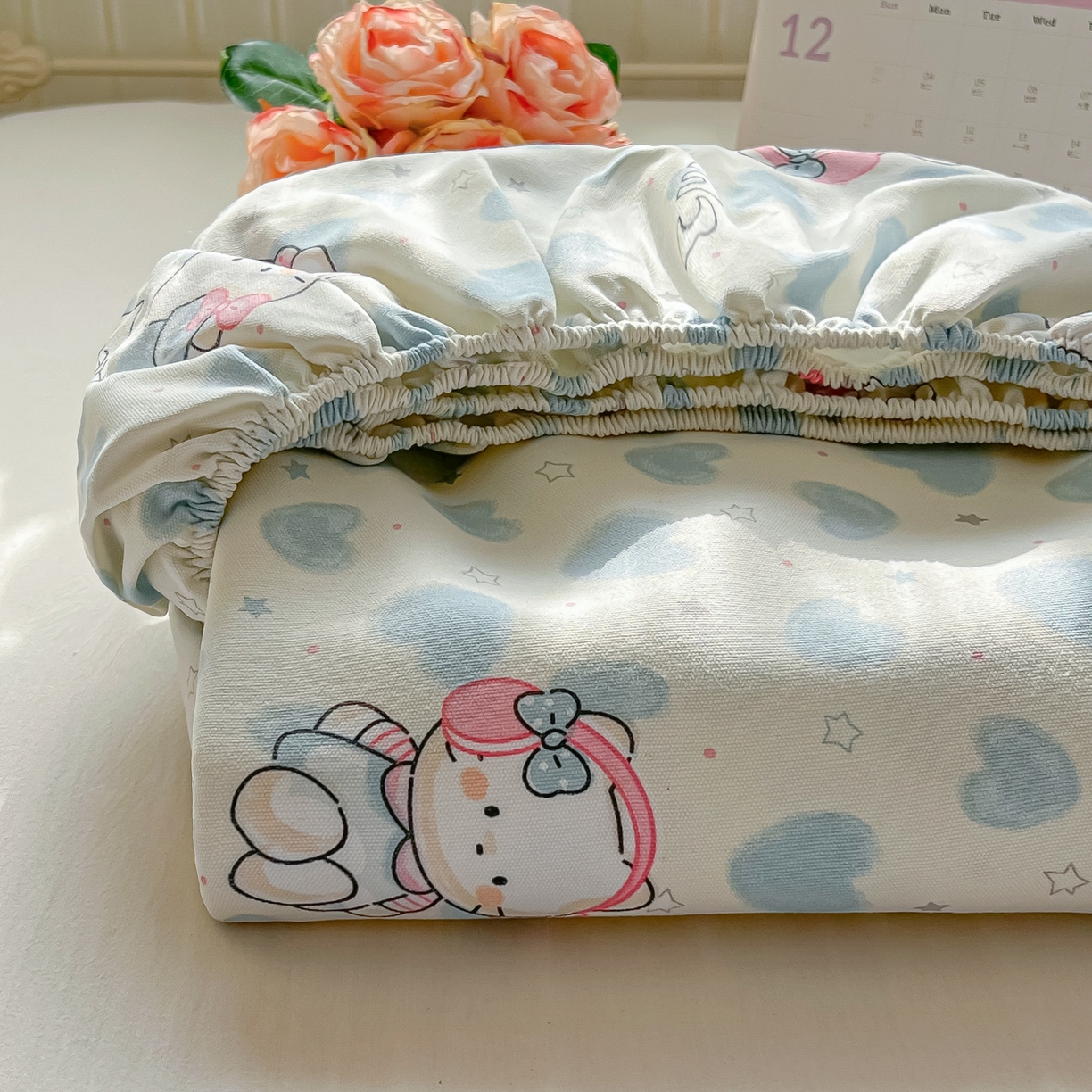 韩巢家纺 2026新款老粗布床笠春夏季凉席席子热销款防滑床笠单件 蓝心凯蒂【老粗布】