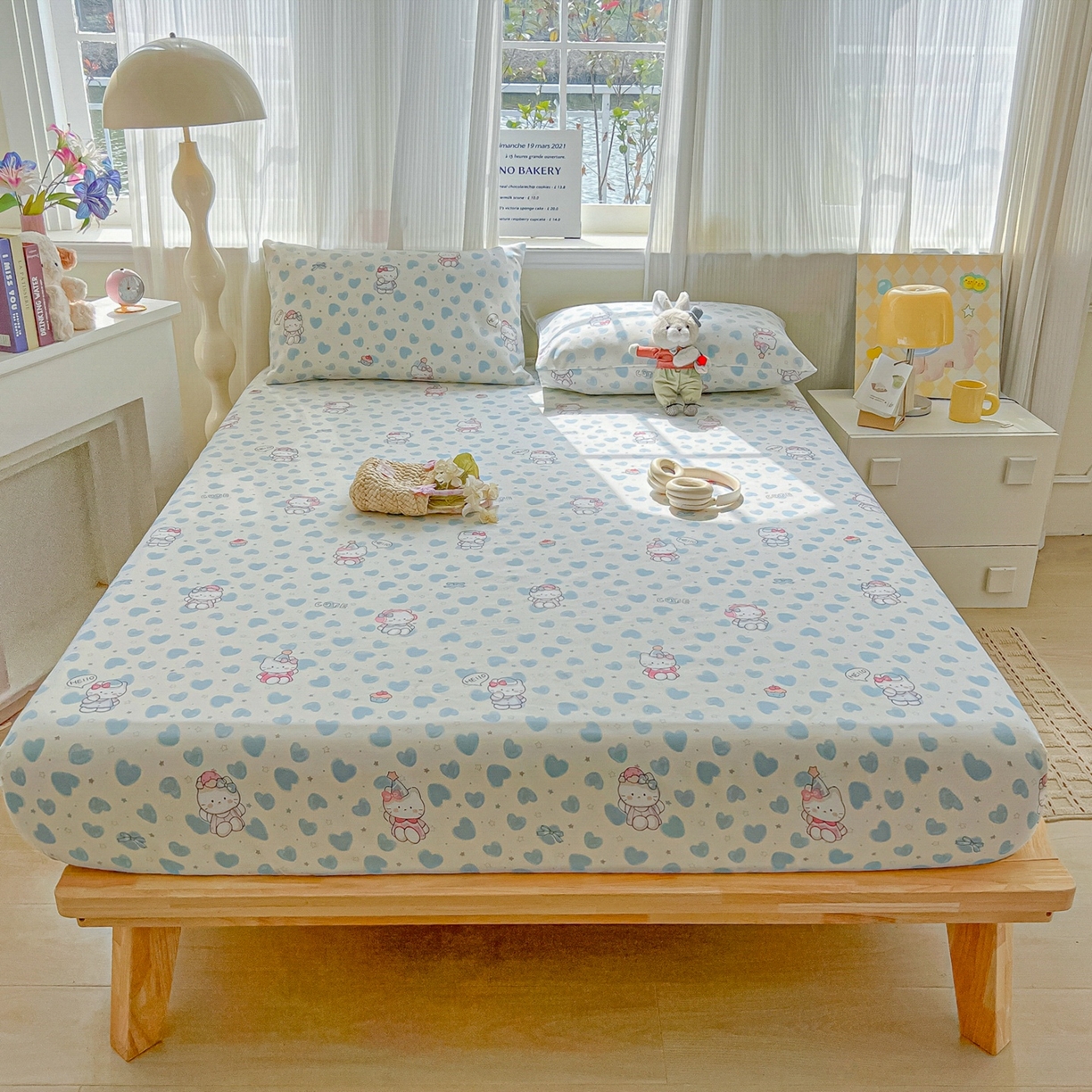 91家纺网 家纺一手货源 找家纺 韩巢家纺 2026新款老粗布床笠春夏季凉席席子热销款防滑床笠单件 蓝心凯蒂【老粗布】