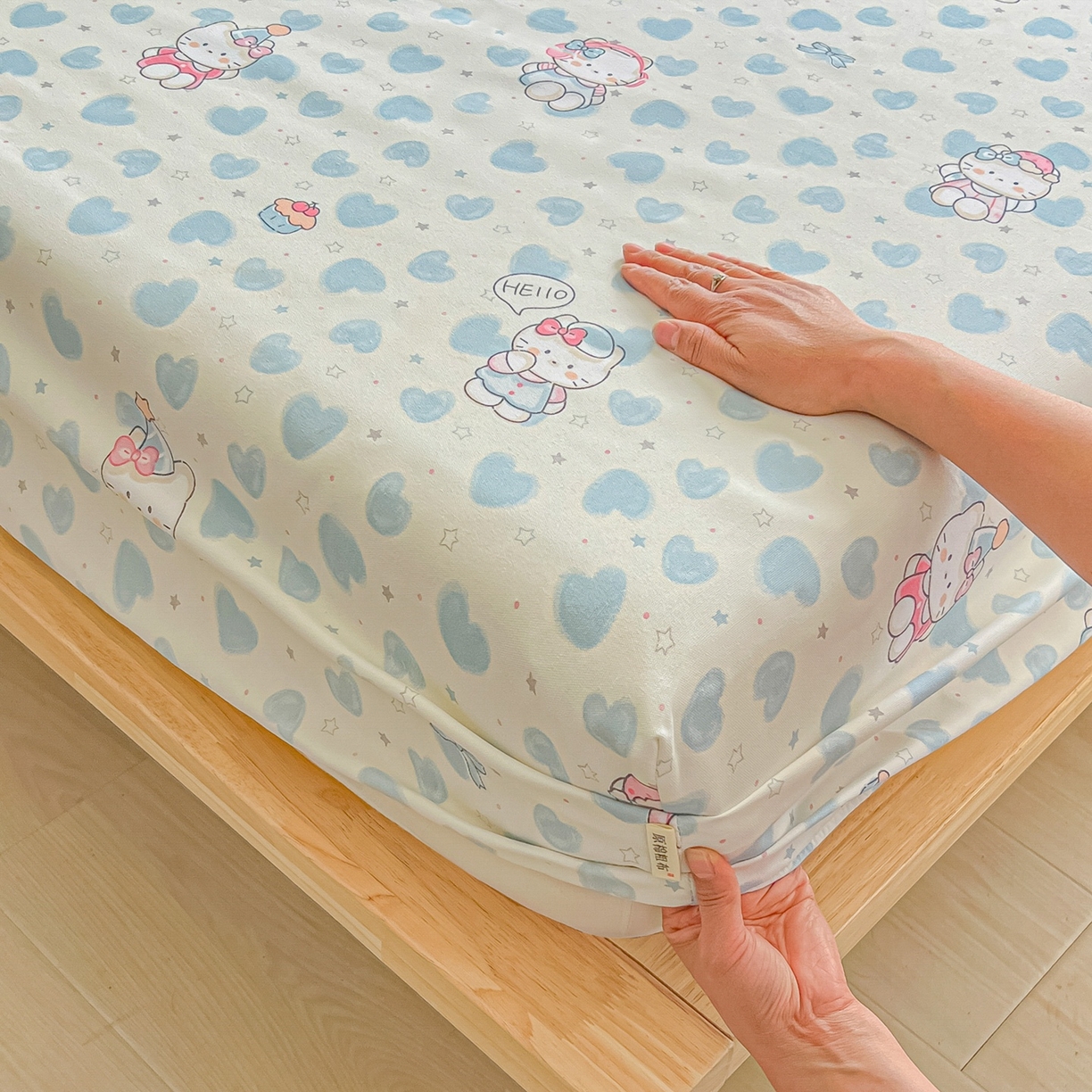 91家纺网 家纺一手货源 找家纺 韩巢家纺 2026新款老粗布床笠春夏季凉席席子热销款防滑床笠单件 蓝心凯蒂【老粗布】