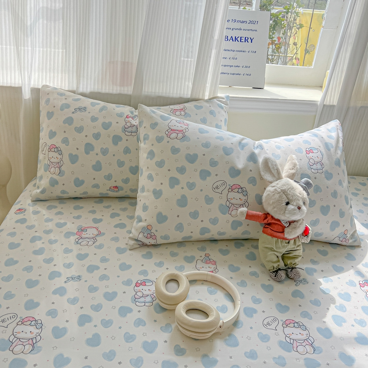 91家纺网 家纺一手货源 找家纺 韩巢家纺 2026新款老粗布床笠春夏季凉席席子热销款防滑床笠单件 蓝心凯蒂【老粗布】