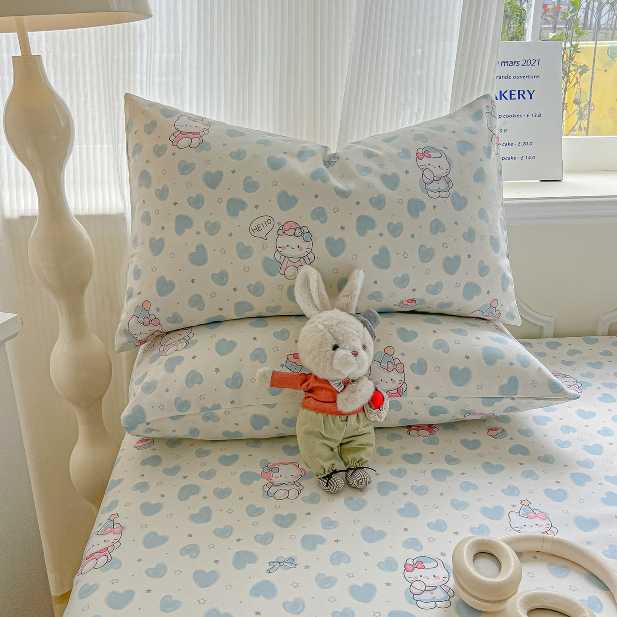 91家纺网 家纺一手货源 找家纺 韩巢家纺 2026新款老粗布床笠春夏季凉席席子热销款防滑床笠单件 蓝心凯蒂【老粗布】