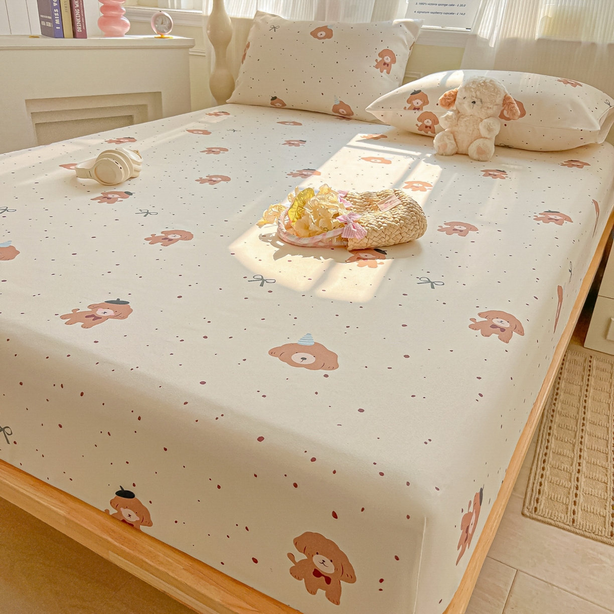 91家纺网 家纺一手货源 找家纺 韩巢家纺 2026新款老粗布床笠春夏季凉席席子热销款防滑床笠单件 萌趣小汪【老粗布】