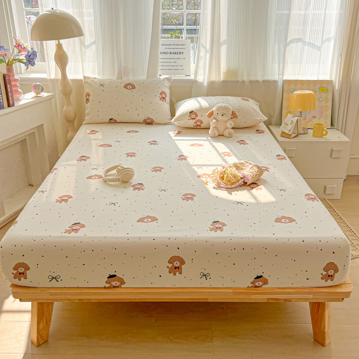 91家纺网 家纺一手货源 找家纺 韩巢家纺 2026新款老粗布床笠春夏季凉席席子热销款防滑床笠单件 萌趣小汪【老粗布】