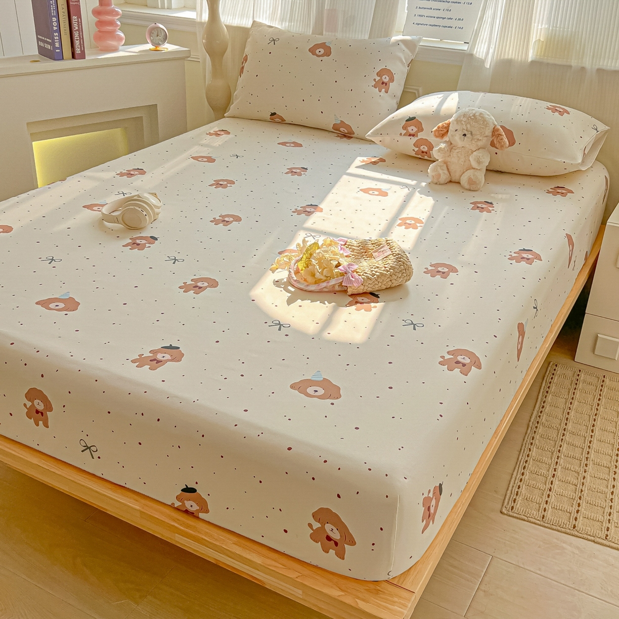 91家纺网 家纺一手货源 找家纺 韩巢家纺 2026新款老粗布床笠春夏季凉席席子热销款防滑床笠单件 萌趣小汪【老粗布】