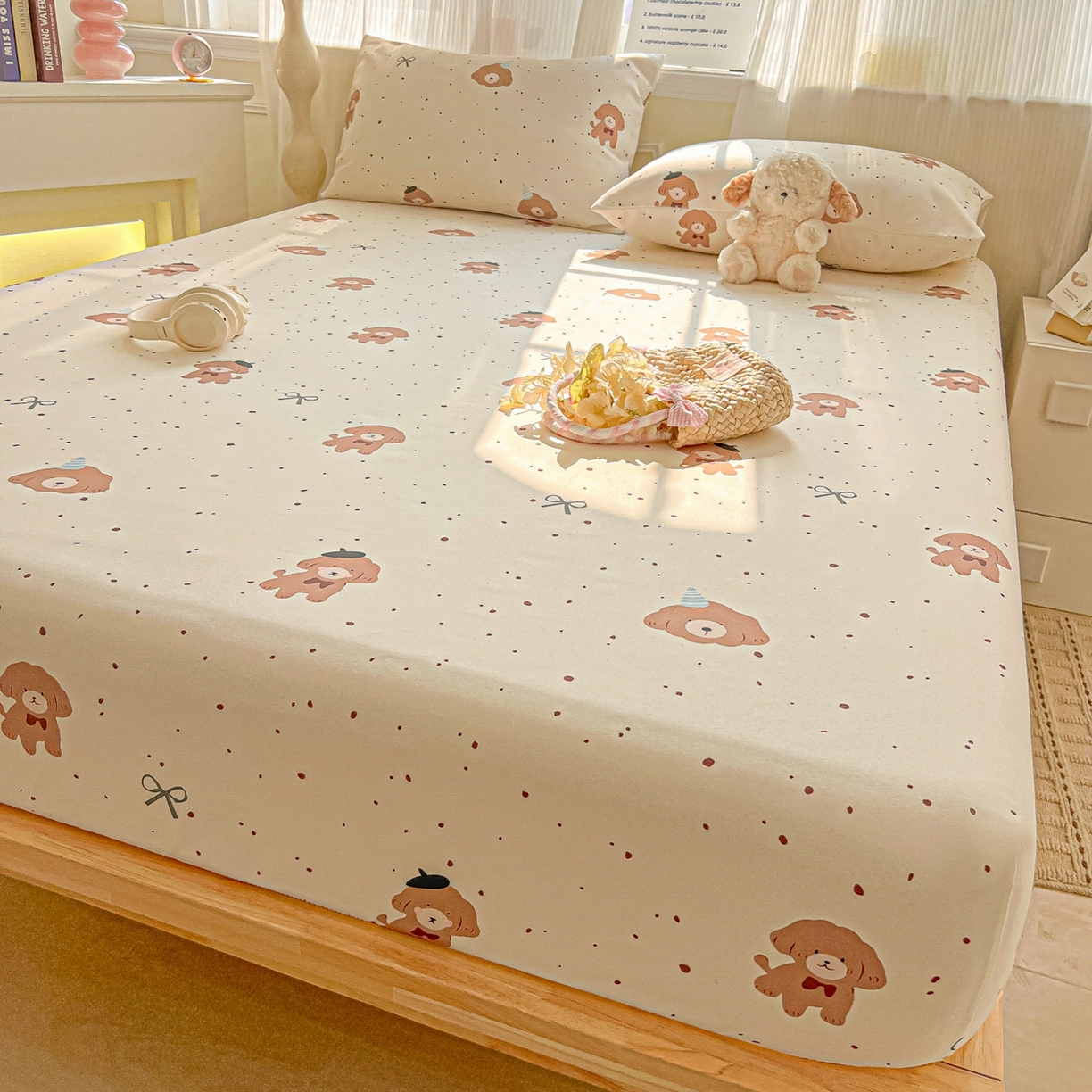 91家纺网 家纺一手货源 找家纺 韩巢家纺 2026新款老粗布床笠春夏季凉席席子热销款防滑床笠单件 萌趣小汪【老粗布】