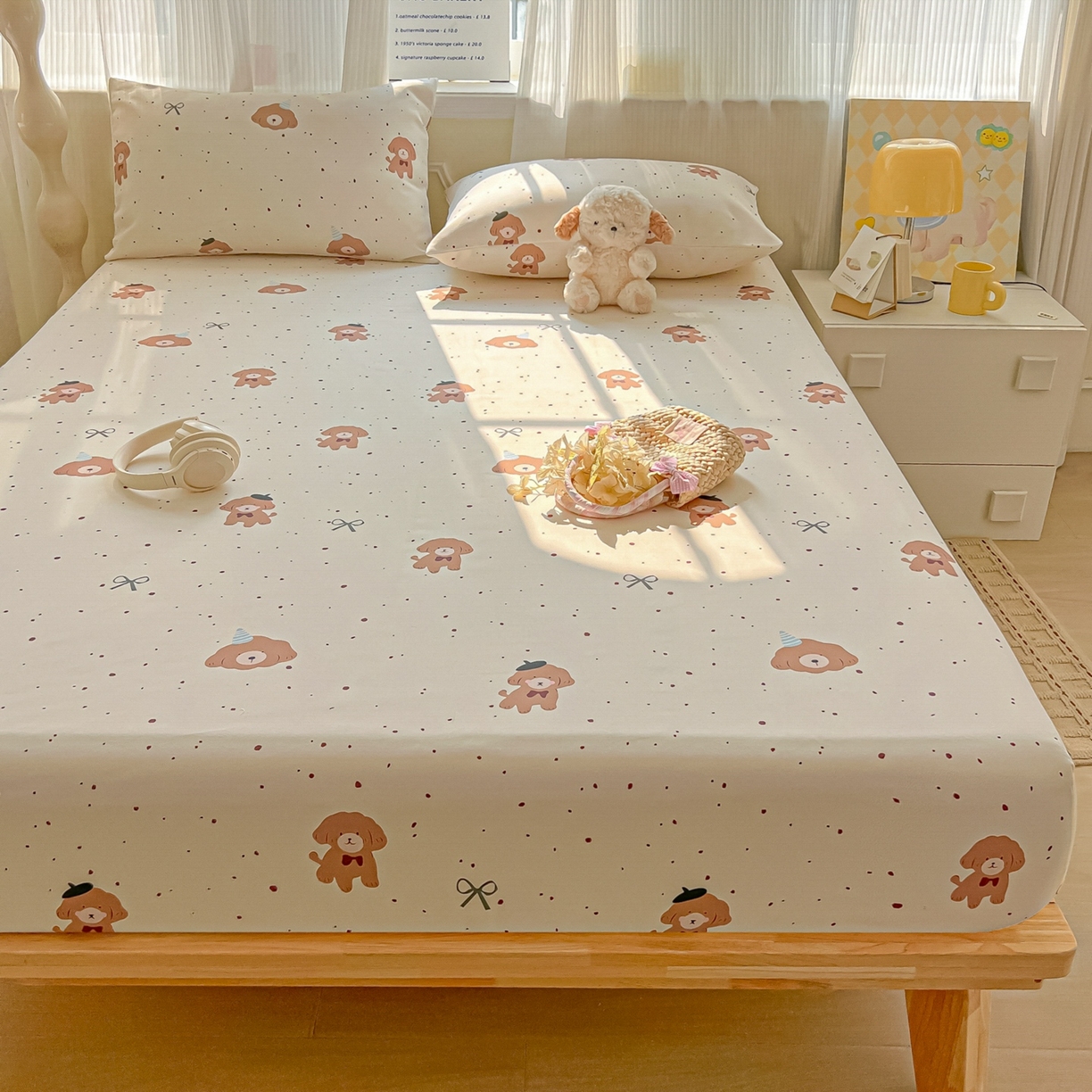 91家纺网 家纺一手货源 找家纺 韩巢家纺 2026新款老粗布床笠春夏季凉席席子热销款防滑床笠单件 萌趣小汪【老粗布】