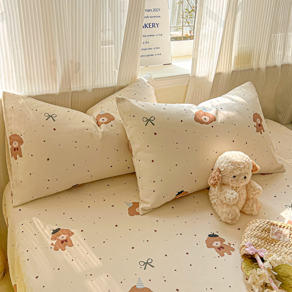 91家纺网 家纺一手货源 找家纺 韩巢家纺 2026新款老粗布床笠春夏季凉席席子热销款防滑床笠单件 萌趣小汪【老粗布】