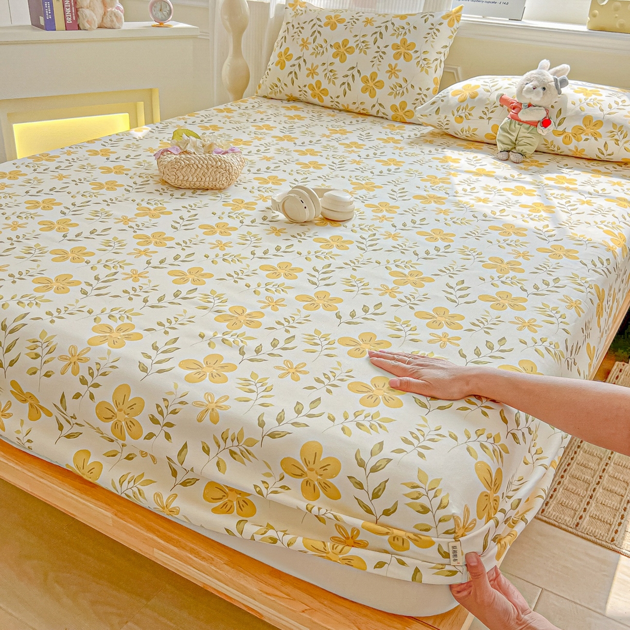 91家纺网 家纺一手货源 找家纺 韩巢家纺 2026新款老粗布床笠春夏季凉席席子热销款防滑床笠单件 暖阳【老粗布】