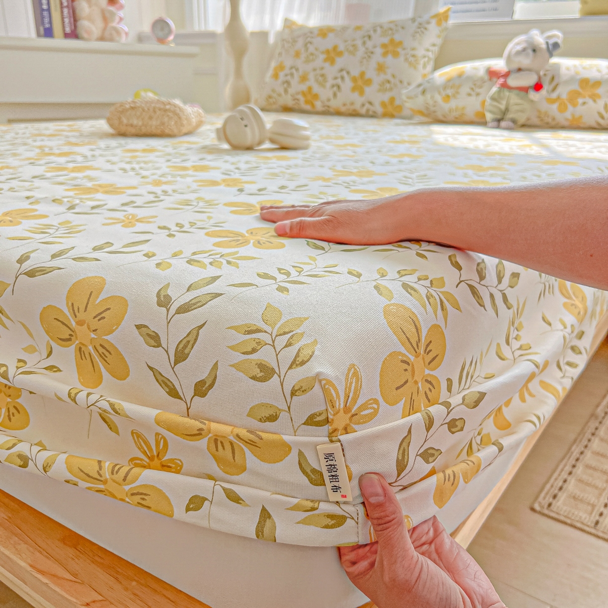 91家纺网 家纺一手货源 找家纺 韩巢家纺 2026新款老粗布床笠春夏季凉席席子热销款防滑床笠单件 暖阳【老粗布】