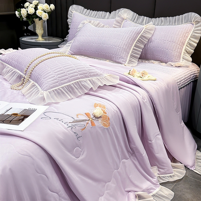 91家纺网 家纺一手货源 找家纺 妮恒美家纺 2026新款凉感丝夏被床盖款四件套 玫瑰之恋-爱情紫