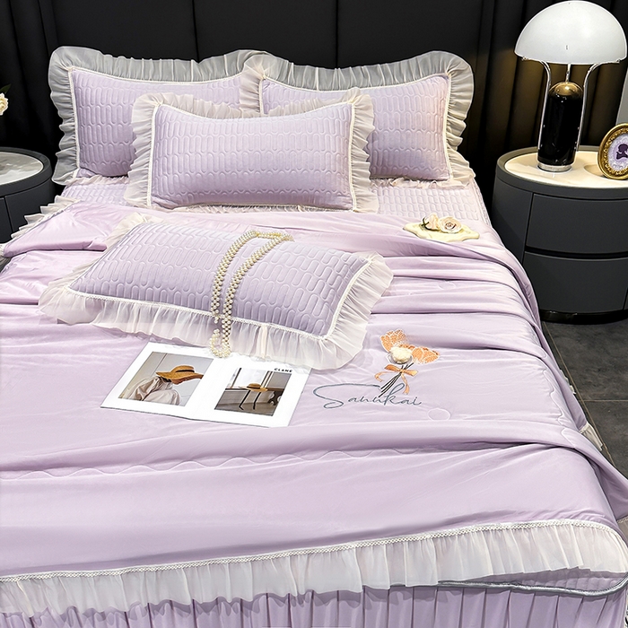 91家纺网 家纺一手货源 找家纺 妮恒美家纺 2026新款凉感丝夏被床盖款四件套 玫瑰之恋-爱情紫
