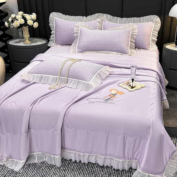 91家纺网 家纺一手货源 找家纺 妮恒美家纺 2026新款凉感丝夏被床盖款四件套 玫瑰之恋-爱情紫
