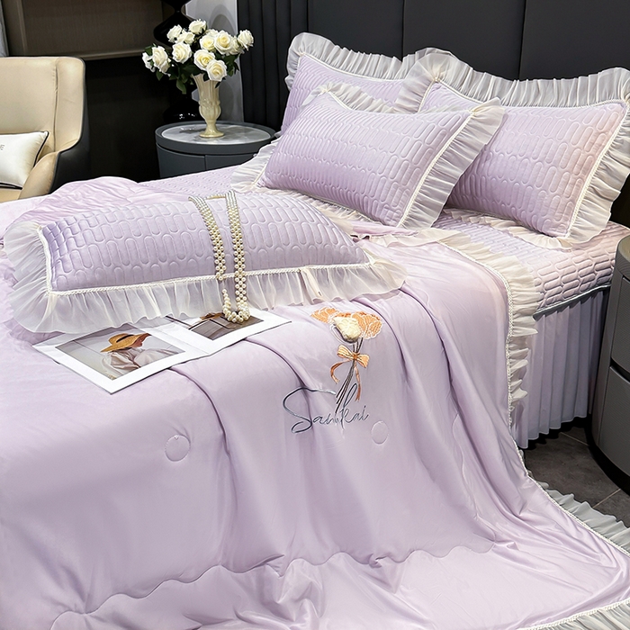 91家纺网 家纺一手货源 找家纺 妮恒美家纺 2026新款凉感丝夏被床盖款四件套 玫瑰之恋-爱情紫