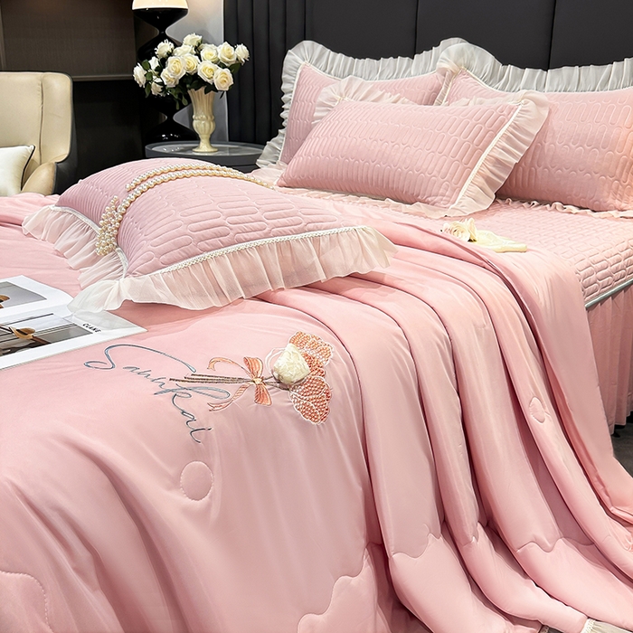 91家纺网 家纺一手货源 找家纺 妮恒美家纺 2026新款凉感丝夏被床盖款四件套 玫瑰之恋-初恋玉