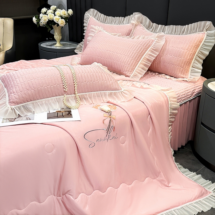 91家纺网 家纺一手货源 找家纺 妮恒美家纺 2026新款凉感丝夏被床盖款四件套 玫瑰之恋-初恋玉