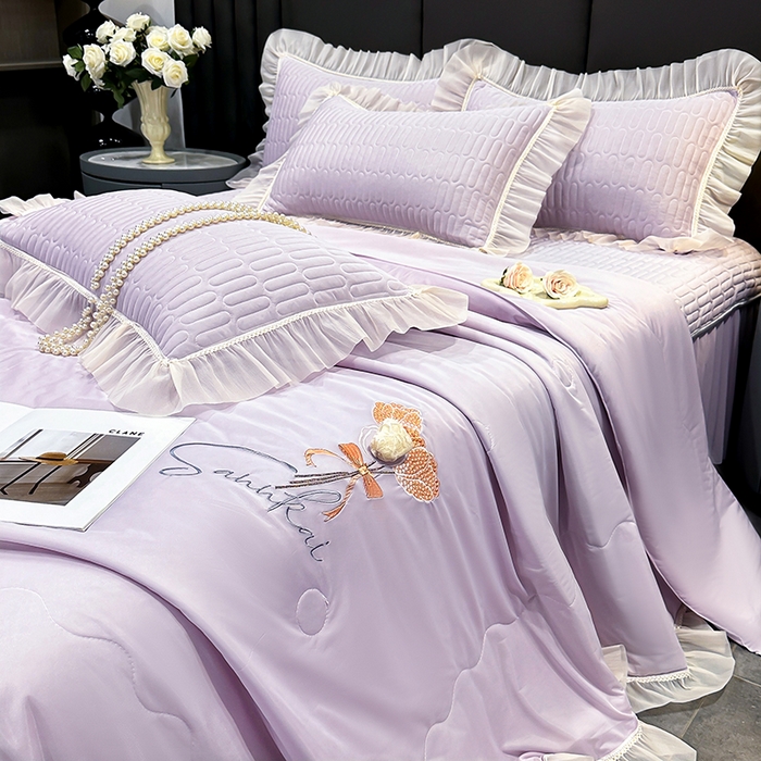 91家纺网 家纺一手货源 找家纺 妮恒美家纺 2026新款凉感丝夏被床盖款四件套 玫瑰之恋-爱情紫