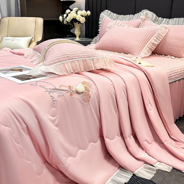 91家纺网 家纺一手货源 找家纺 妮恒美家纺 2026新款凉感丝夏被床盖款四件套 玫瑰之恋-初恋玉