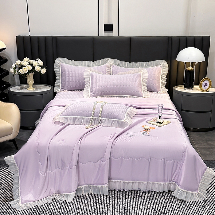 91家纺网 家纺一手货源 找家纺 妮恒美家纺 2026新款凉感丝夏被床盖款四件套 玫瑰之恋-爱情紫